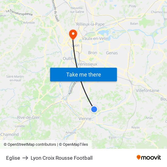 Eglise to Lyon Croix Rousse Football map