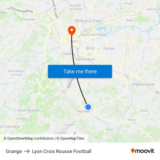 Grange to Lyon Croix Rousse Football map