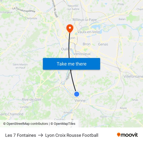 Les 7 Fontaines to Lyon Croix Rousse Football map