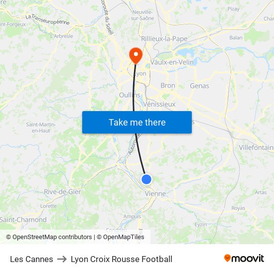 Les Cannes to Lyon Croix Rousse Football map