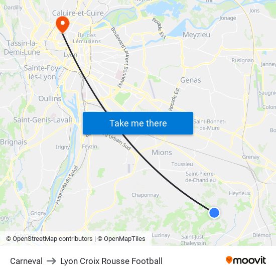 Carneval to Lyon Croix Rousse Football map