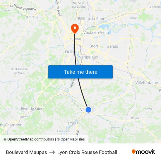 Boulevard Maupas to Lyon Croix Rousse Football map