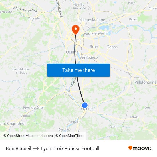 Bon Accueil to Lyon Croix Rousse Football map