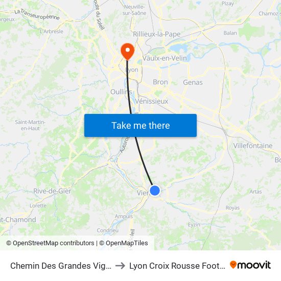 Chemin Des Grandes Vignes to Lyon Croix Rousse Football map