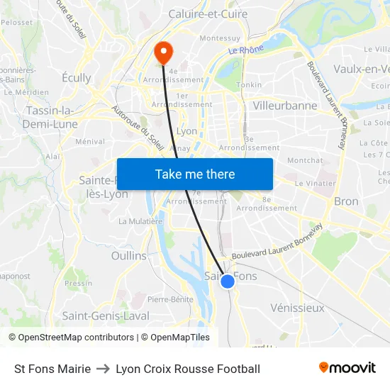 St Fons Mairie to Lyon Croix Rousse Football map