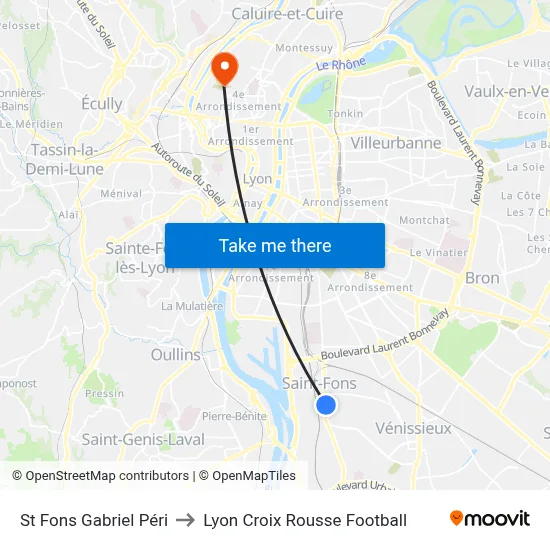 St Fons Gabriel Péri to Lyon Croix Rousse Football map