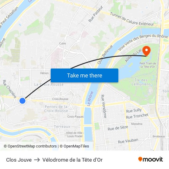 Clos Jouve to Vélodrome de la Tête d'Or map