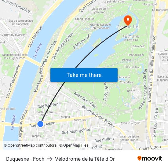 Duquesne - Foch to Vélodrome de la Tête d'Or map