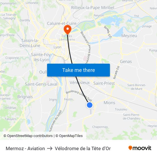 Mermoz - Aviation to Vélodrome de la Tête d'Or map