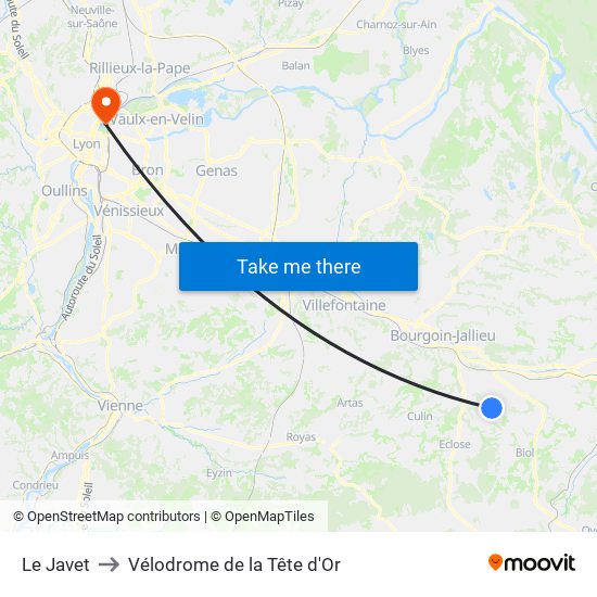 Le Javet to Vélodrome de la Tête d'Or map