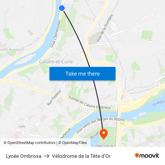 Lycée Ombrosa to Vélodrome de la Tête d'Or map