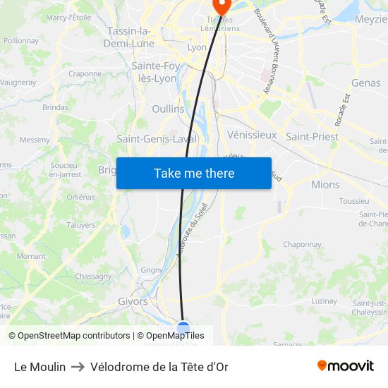 Le Moulin to Vélodrome de la Tête d'Or map