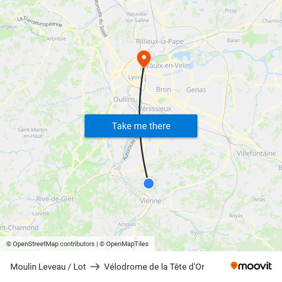 Moulin Leveau / Lot to Vélodrome de la Tête d'Or map