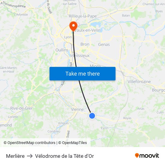 Merlière to Vélodrome de la Tête d'Or map