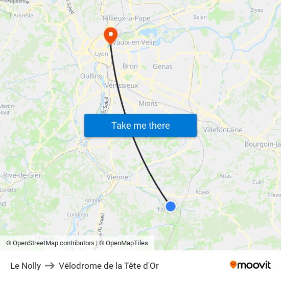 Le Nolly to Vélodrome de la Tête d'Or map