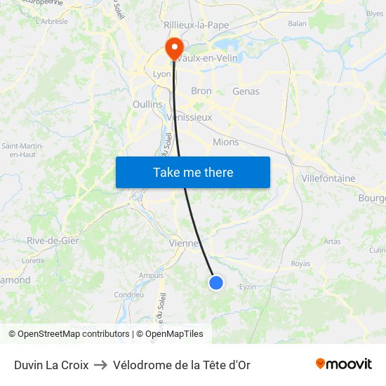 Duvin La Croix to Vélodrome de la Tête d'Or map