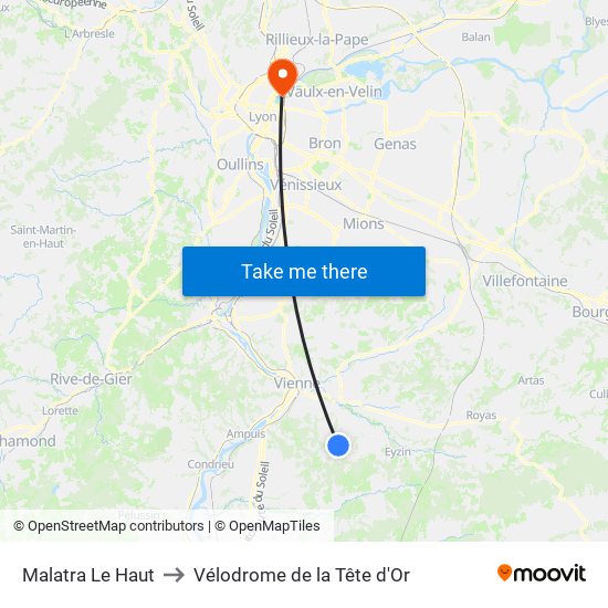 Malatra Le Haut to Vélodrome de la Tête d'Or map