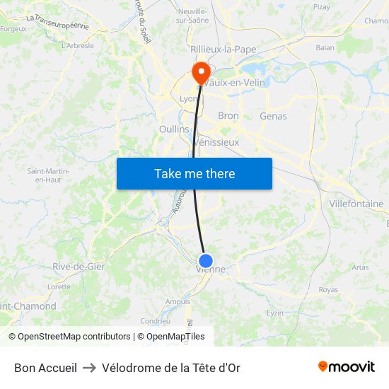 Bon Accueil to Vélodrome de la Tête d'Or map