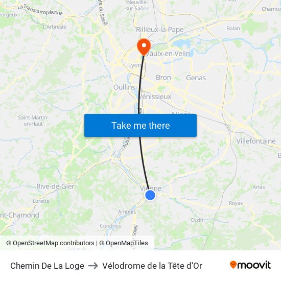 Chemin De La Loge to Vélodrome de la Tête d'Or map