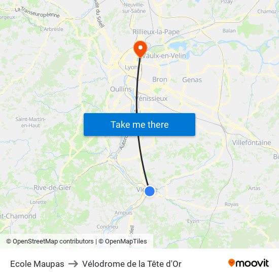 Ecole Maupas to Vélodrome de la Tête d'Or map