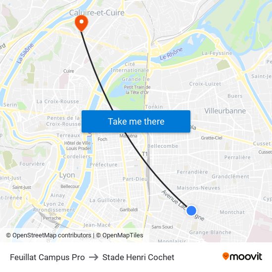 Feuillat Campus Pro to Stade Henri Cochet map