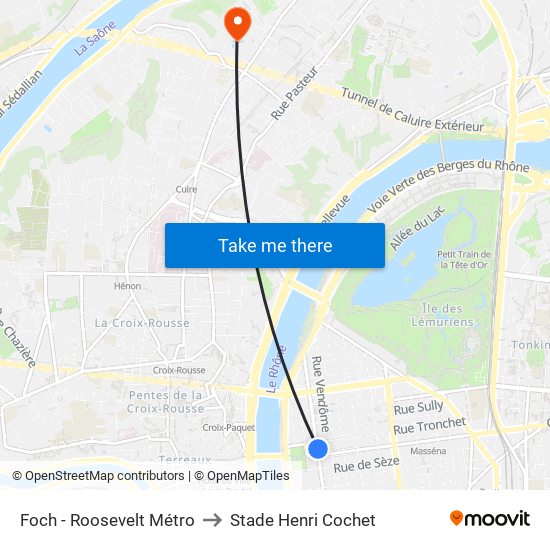 Foch - Roosevelt Métro to Stade Henri Cochet map