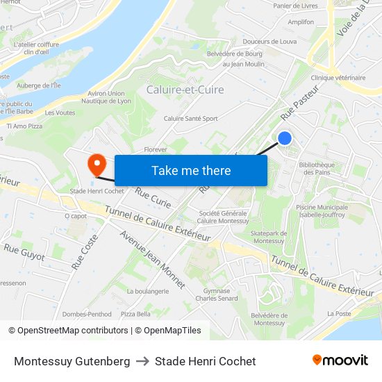 Montessuy Gutenberg to Stade Henri Cochet map