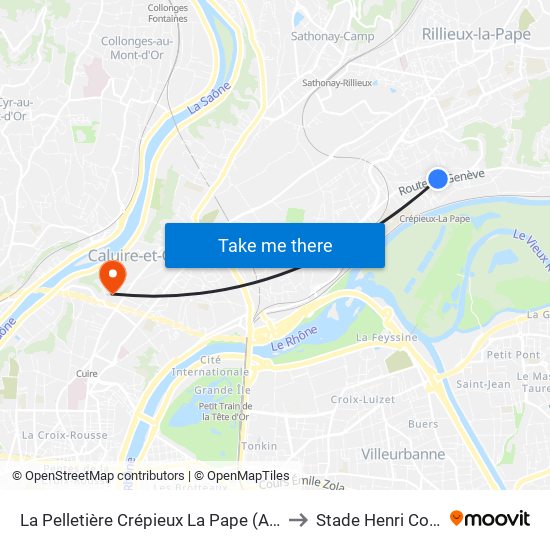 La Pelletière Crépieux La Pape (Arrêttcl) to Stade Henri Cochet map