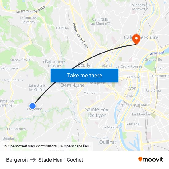 Bergeron to Stade Henri Cochet map