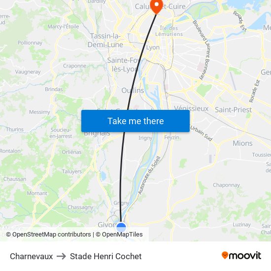 Charnevaux to Stade Henri Cochet map