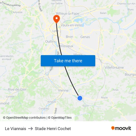 Le Viannais to Stade Henri Cochet map