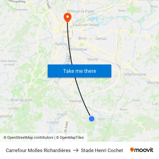 Carrefour Molles Richardières to Stade Henri Cochet map