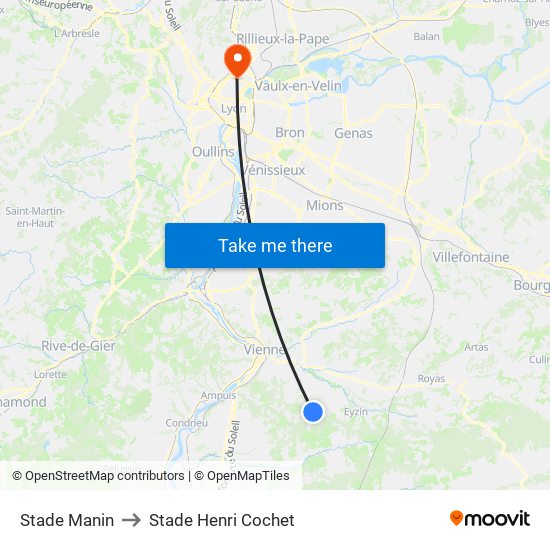 Stade Manin to Stade Henri Cochet map