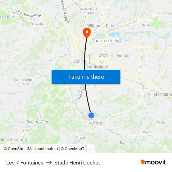 Les 7 Fontaines to Stade Henri Cochet map