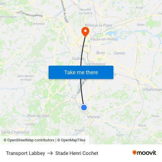 Transport Labbey to Stade Henri Cochet map