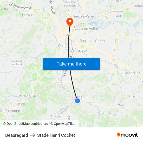 Beauregard to Stade Henri Cochet map