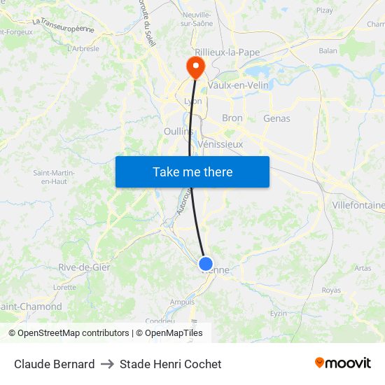 Claude Bernard to Stade Henri Cochet map