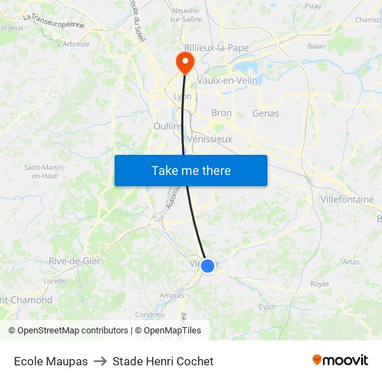 Ecole Maupas to Stade Henri Cochet map