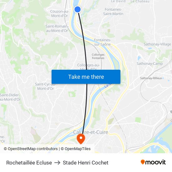 Rochetaillée Ecluse to Stade Henri Cochet map