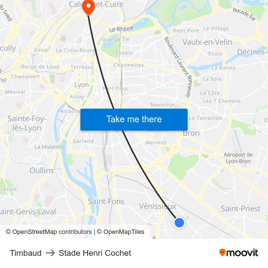 Timbaud to Stade Henri Cochet map