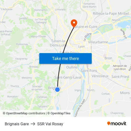 Brignais Gare to SSR Val Rosay map