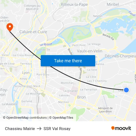 Chassieu Mairie to SSR Val Rosay map