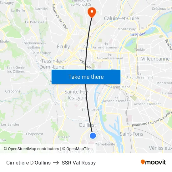 Cimetière D'Oullins to SSR Val Rosay map