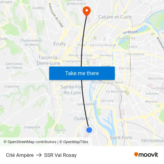Cité Ampère to SSR Val Rosay map