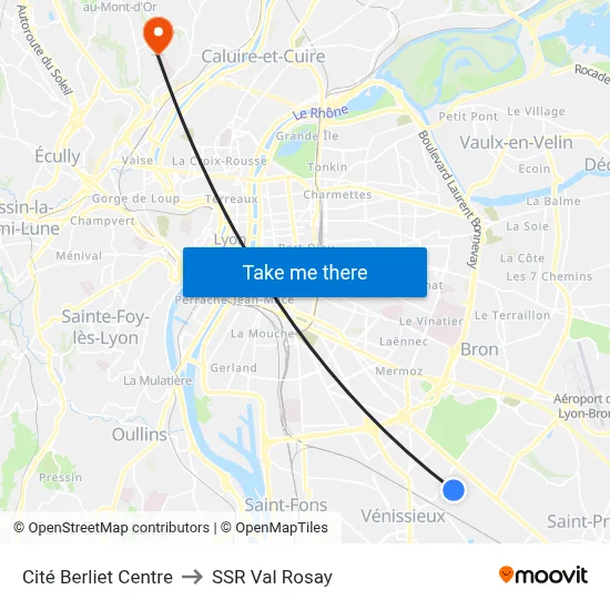 Cité Berliet Centre to SSR Val Rosay map