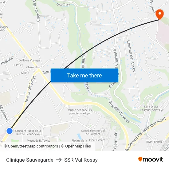 Clinique Sauvegarde to SSR Val Rosay map