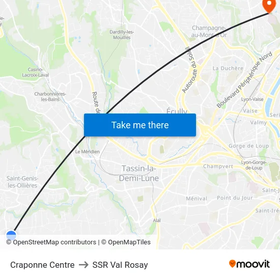Craponne Centre to SSR Val Rosay map