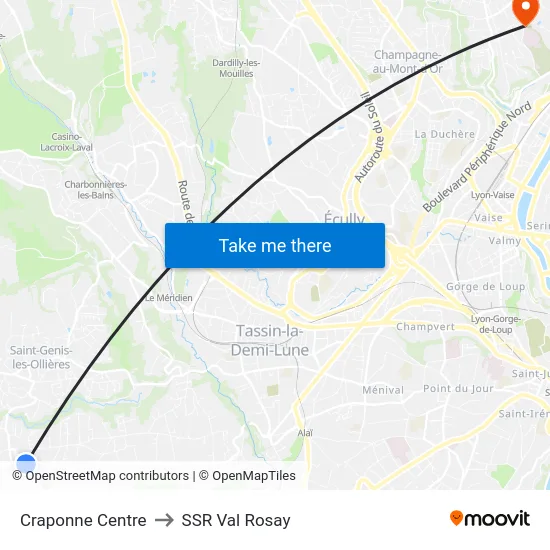 Craponne Centre to SSR Val Rosay map