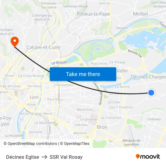 Décines Eglise to SSR Val Rosay map