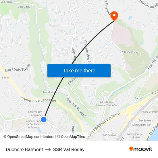 Duchère Balmont to SSR Val Rosay map